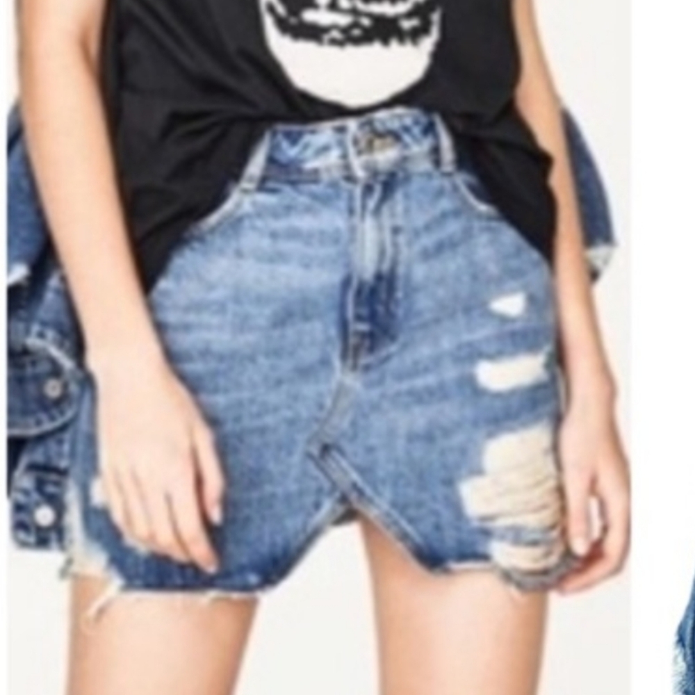 Zara destroyed denim mini skirt